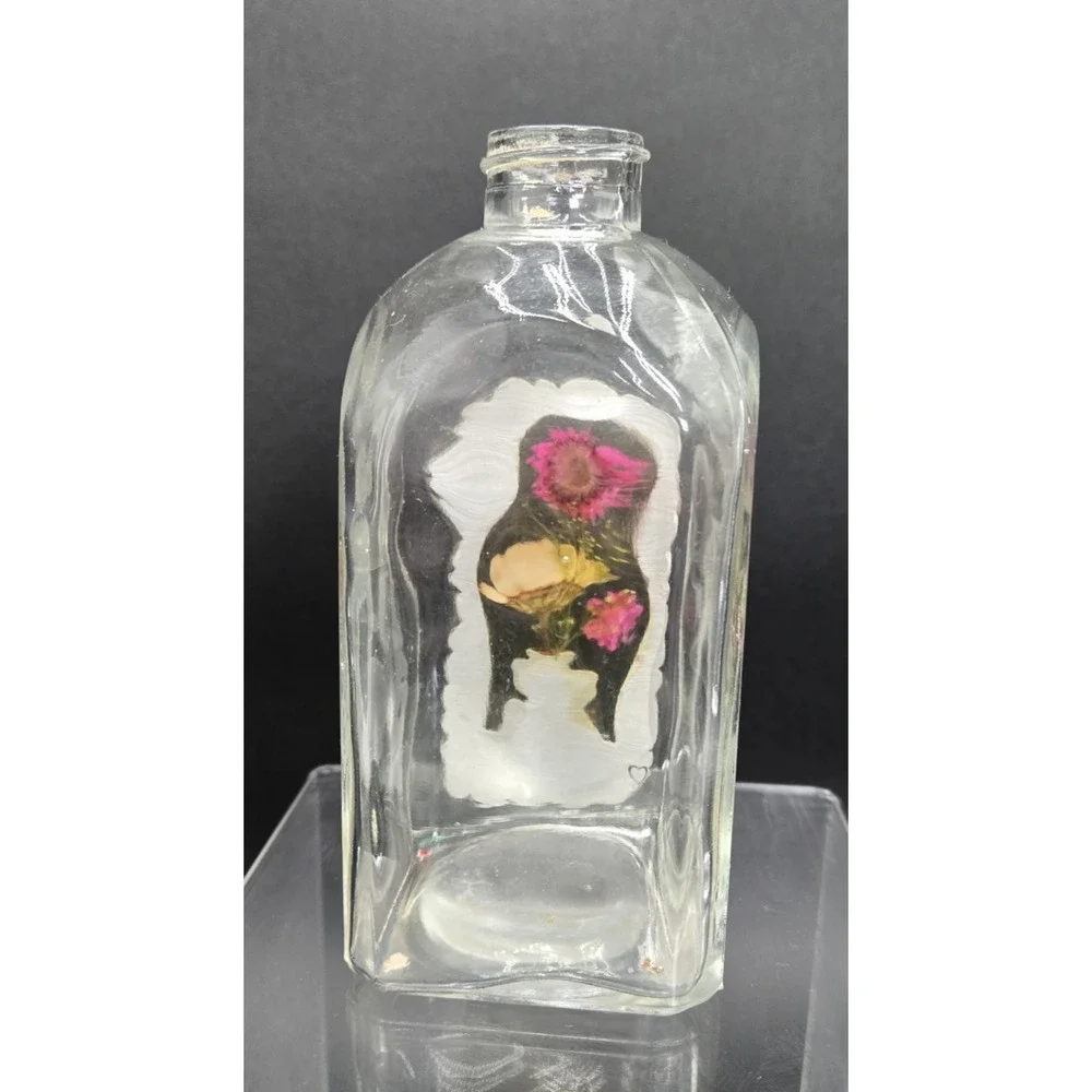 VTG Decorative Unbranded Floral Apothecary Decanter Bottle NO TOPPER/STOPPER‎